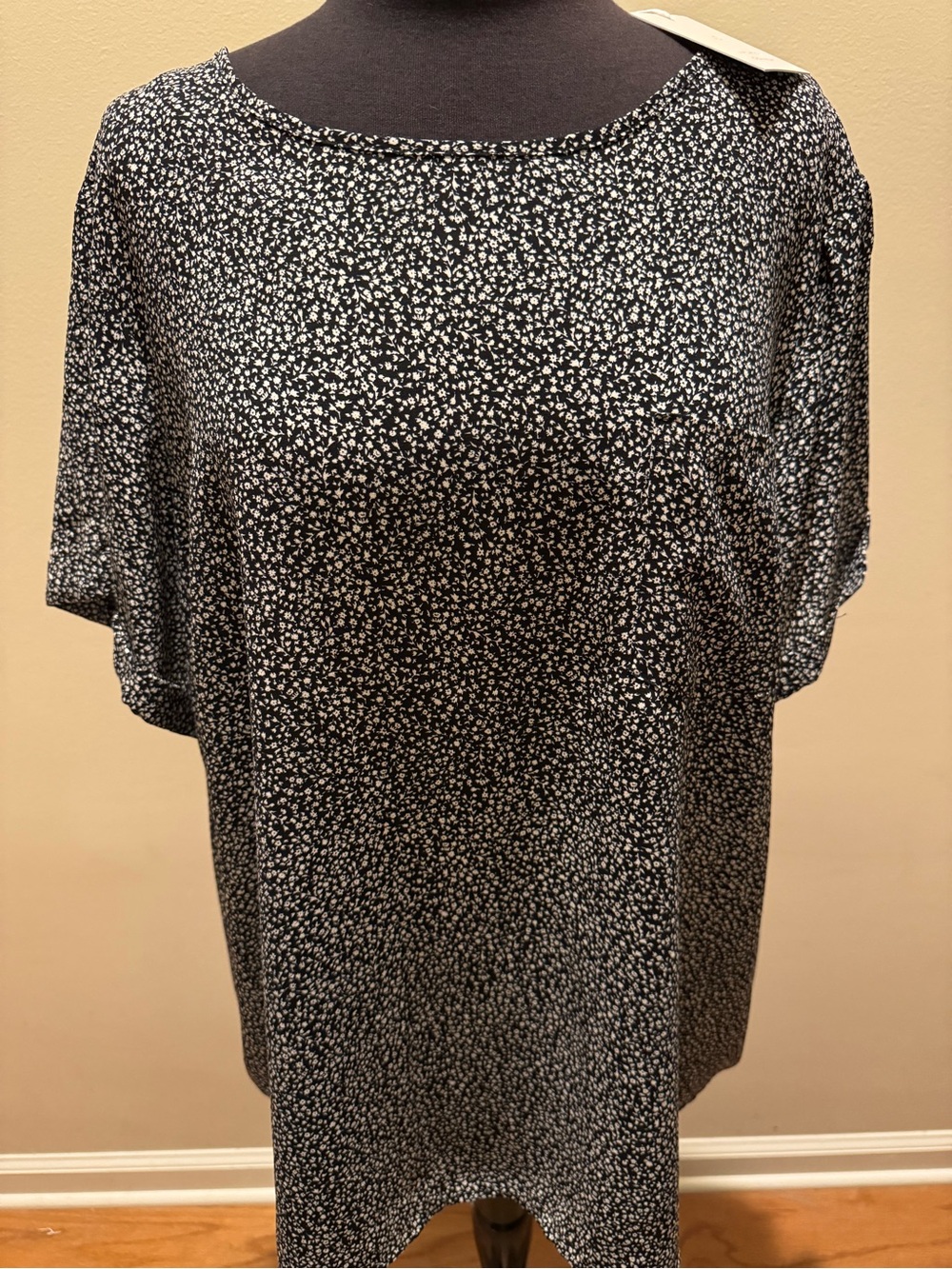 LC Lauren Conrad Black Top with White Micro Floral Print